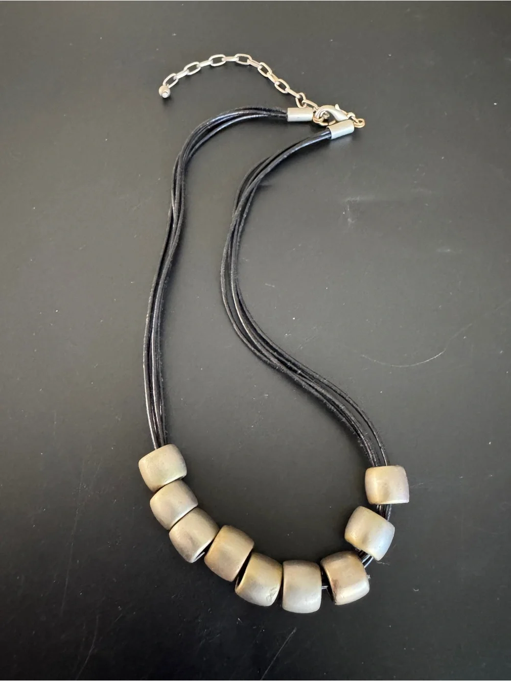 Y2K‎ 90s Chunky Silver Metallic Bead Choker Necklace Leather Multi-strand Cord